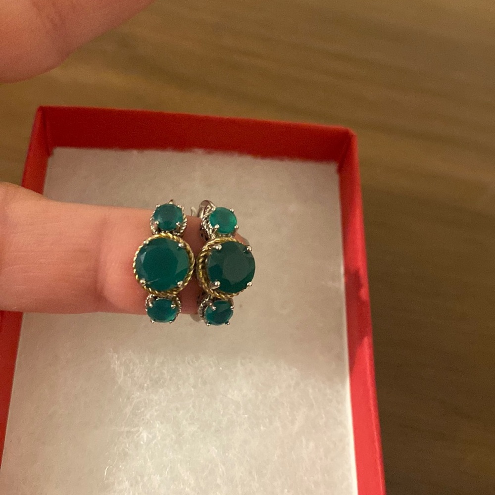 Green Onyx 925 and 14k earrings